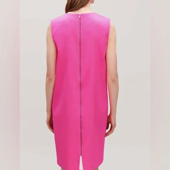NWT, COS - Hot Pink Tank Shift Dress w/ Metallic Back Zip, Size 4 - Picture 8 of 11